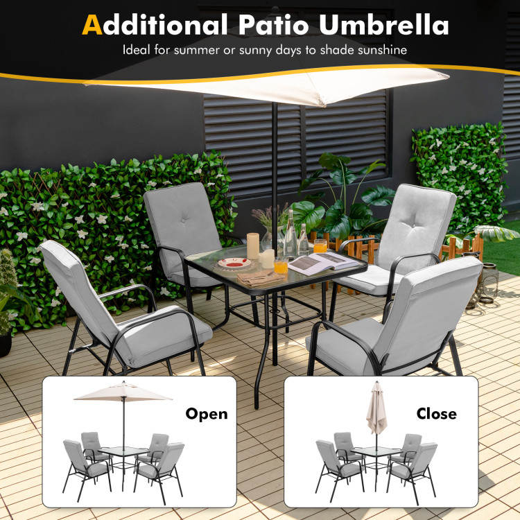 6 Pieces Patio Dining Set with Umbrella and Stackable Cushioned ChairsCostway Gallery View 3 of 10