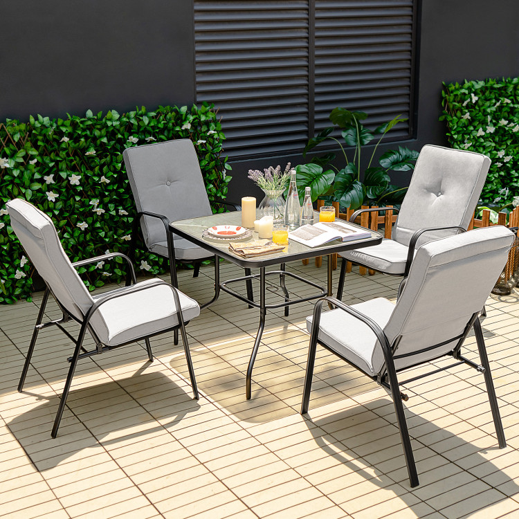 6 Pieces Patio Dining Set with Umbrella and Stackable Cushioned ChairsCostway Gallery View 7 of 10