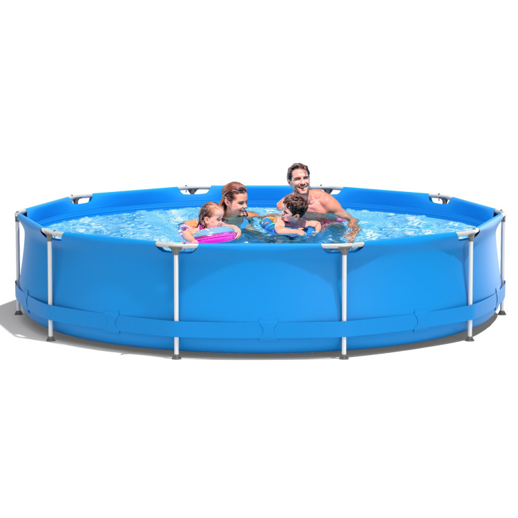 Round Above Ground Swimming Pool With Pool Cover-BlueCostway Gallery View 7 of 9