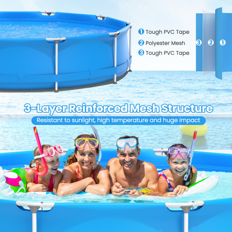 Round Above Ground Swimming Pool With Pool Cover-BlueCostway Gallery View 5 of 9