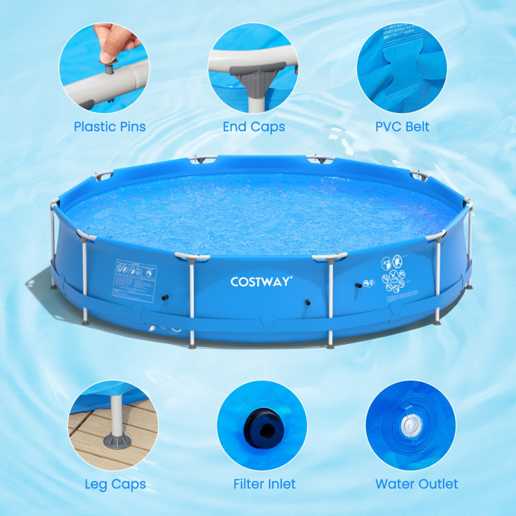Round Above Ground Swimming Pool With Pool Cover-BlueCostway Gallery View 8 of 9