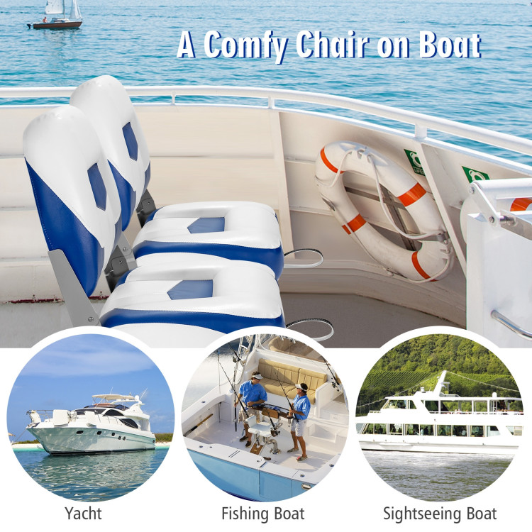 Set of 2 Folding Low Back Fishing Boat Seat with Stainless Steel Screws-Blue | Costway