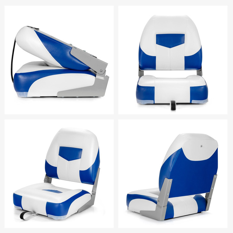 Set of 2 Folding Low Back Fishing Boat Seat with Stainless Steel Screws-Blue | Costway