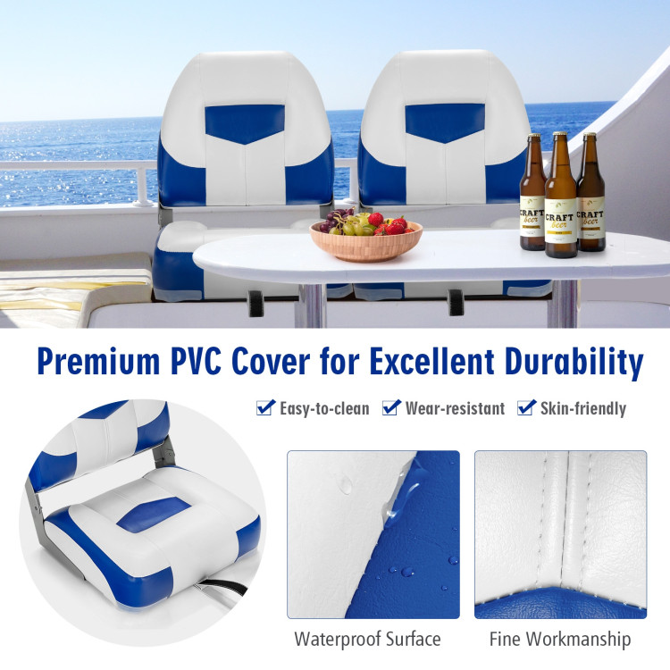 PEXMOR Boat Seats Low/High Back, Folding Boat Seats 2 Pack Stainless Steel  Screws Included, Fold-Down Fishing Boat Seats Waterproof Captain Boat Seat