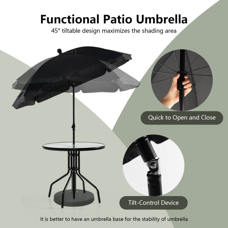 6 Pieces Patio Dining Set Folding Chairs Glass Table Tilt Umbrella for Garden-GrayCostway Gallery View 3 of 10