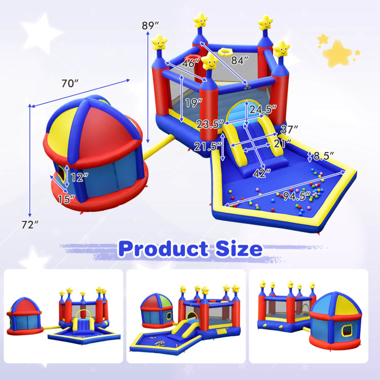 Kids Inflatable Bouncy Castle with Slide Large Jumping Area Playhouse and 735W BlowerCostway Gallery View 4 of 10