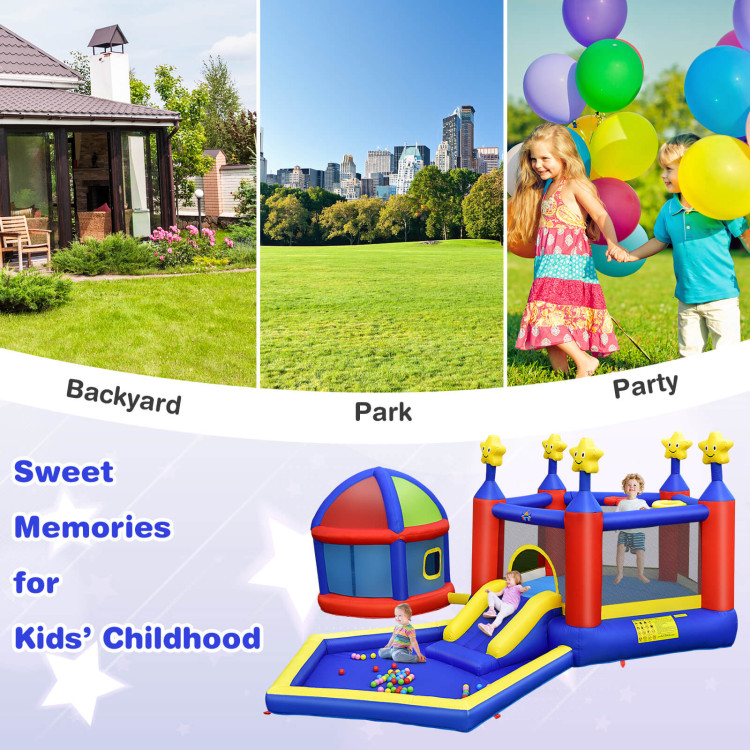 Kids Inflatable Bouncy Castle with Slide Large Jumping Area Playhouse and 735W BlowerCostway Gallery View 8 of 10
