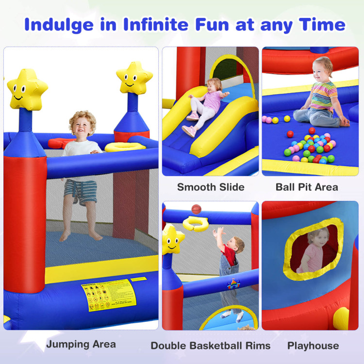 Kids Inflatable Bouncy Castle with Slide Large Jumping Area Playhouse and 735W BlowerCostway Gallery View 9 of 10