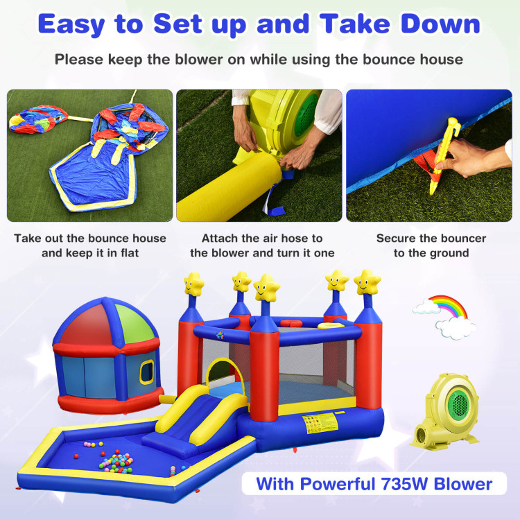 Kids Inflatable Bouncy Castle with Slide Large Jumping Area Playhouse and 735W BlowerCostway Gallery View 7 of 10