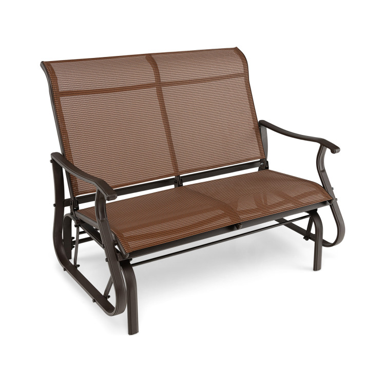 2-Person Patio Glider Bench with High Back and Curved Armrests-BrownCostway Gallery View 1 of 10