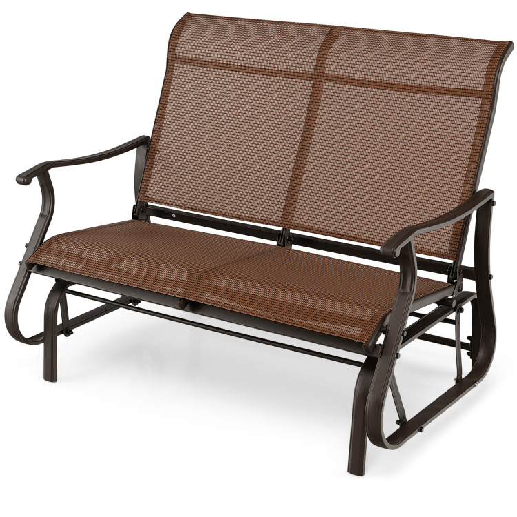 2-Person Patio Glider Bench with High Back and Curved Armrests-BrownCostway Gallery View 4 of 10