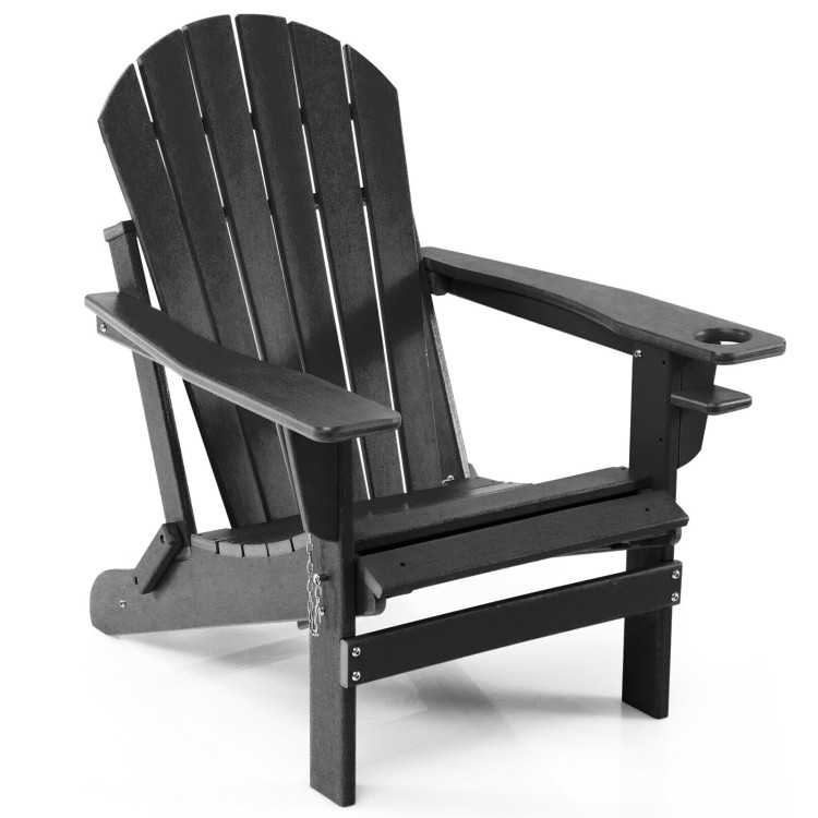 Patio All-Weather Folding Adirondack Chair with Pull-Out Ottoman-BlackCostway Gallery View 1 of 10