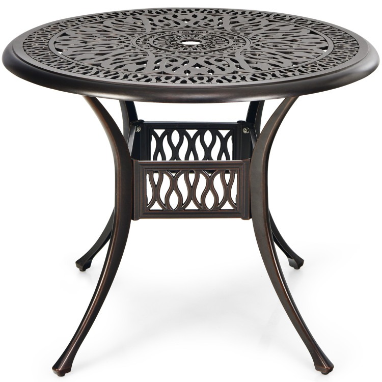36 Inch Patio Round Dining Bistro Table with Umbrella Hole-BrownCostway Gallery View 7 of 10
