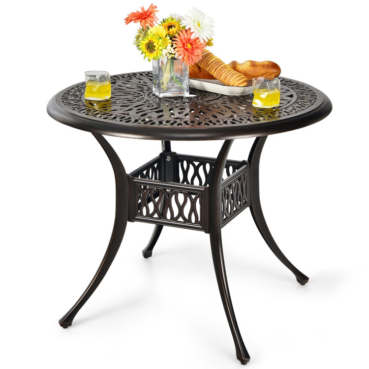 36 Inch Patio Round Dining Bistro Table with Umbrella Hole-BrownCostway Gallery View 1 of 10