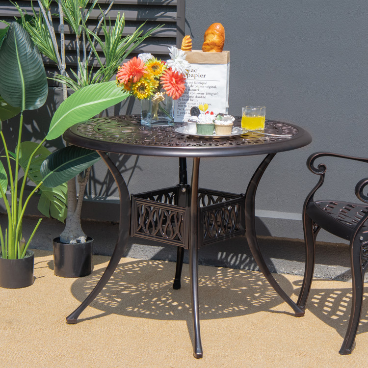 36 Inch Patio Round Dining Bistro Table with Umbrella Hole-BrownCostway Gallery View 2 of 10