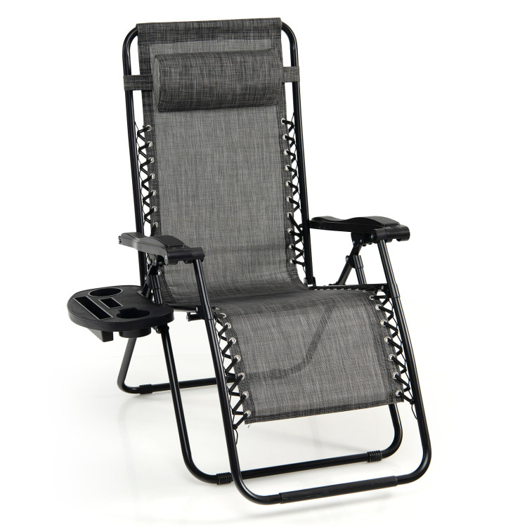 Outdoor Folding Zero Gravity Reclining Lounge Chair with Utility Tray-GrayCostway Gallery View 1 of 17