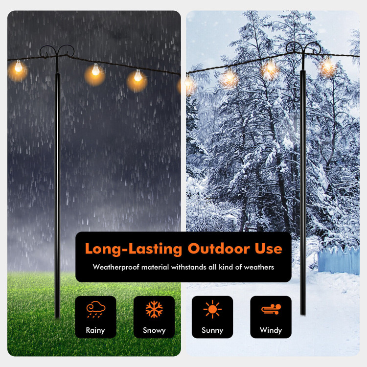 String Light Poles 2 Pack Outdoor Metal Poles with Top Arc Hook and 5-Prong Base-8 ftCostway Gallery View 9 of 11