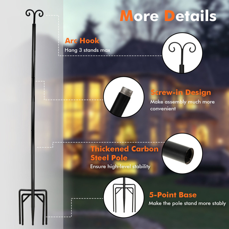 String Light Poles 2 Pack Outdoor Metal Poles with Top Arc Hook and 5-Prong Base-8 ftCostway Gallery View 5 of 11