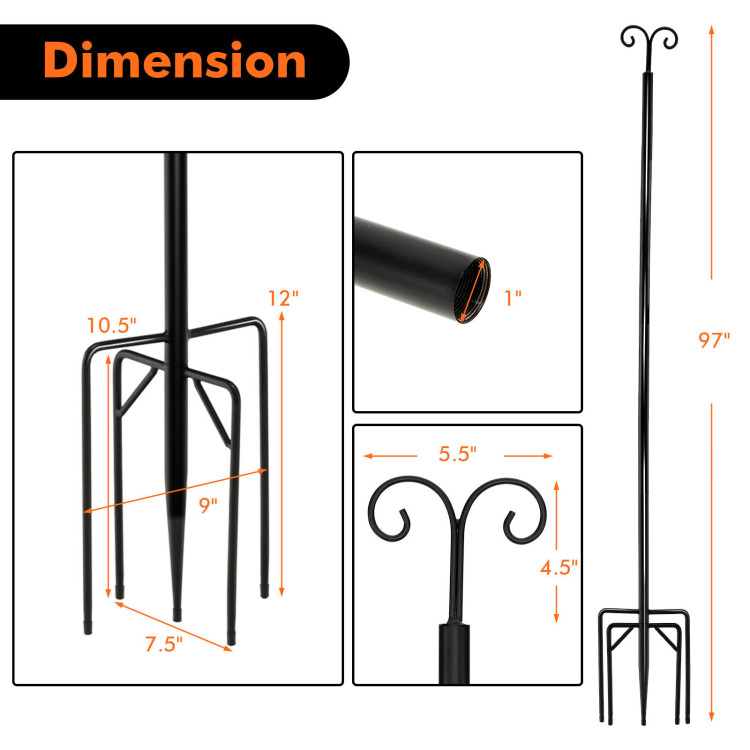 String Light Poles 2 Pack Outdoor Metal Poles with Top Arc Hook and 5-Prong Base-8 ftCostway Gallery View 4 of 11
