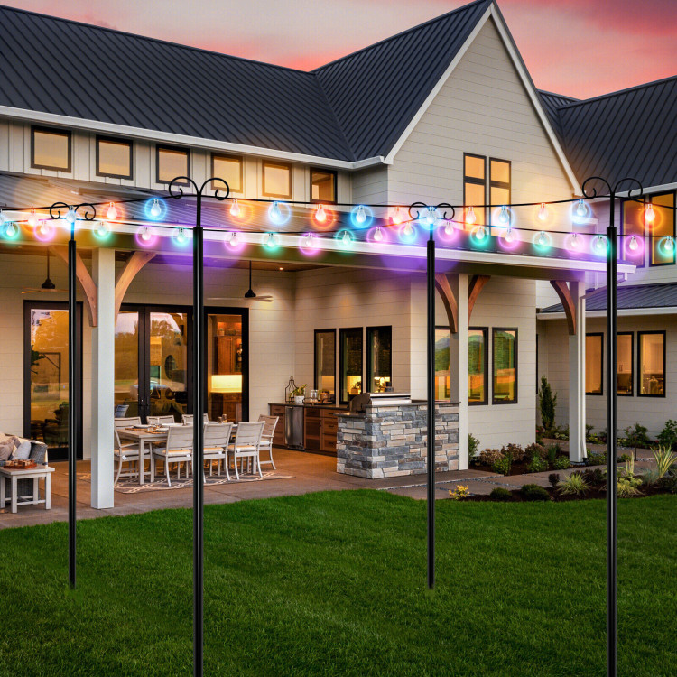 String Light Poles 2 Pack Outdoor Metal Poles with Top Arc Hook and 5-Prong Base-8 ftCostway Gallery View 2 of 11