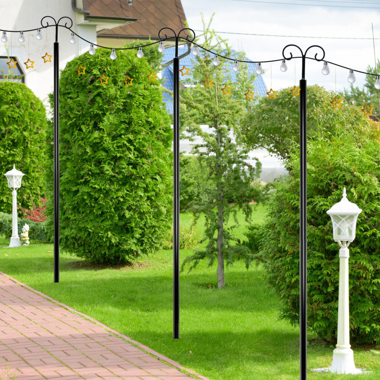 String Light Poles 2 Pack Outdoor Metal Poles with Top Arc Hook and 5-Prong Base-8 ftCostway Gallery View 6 of 11
