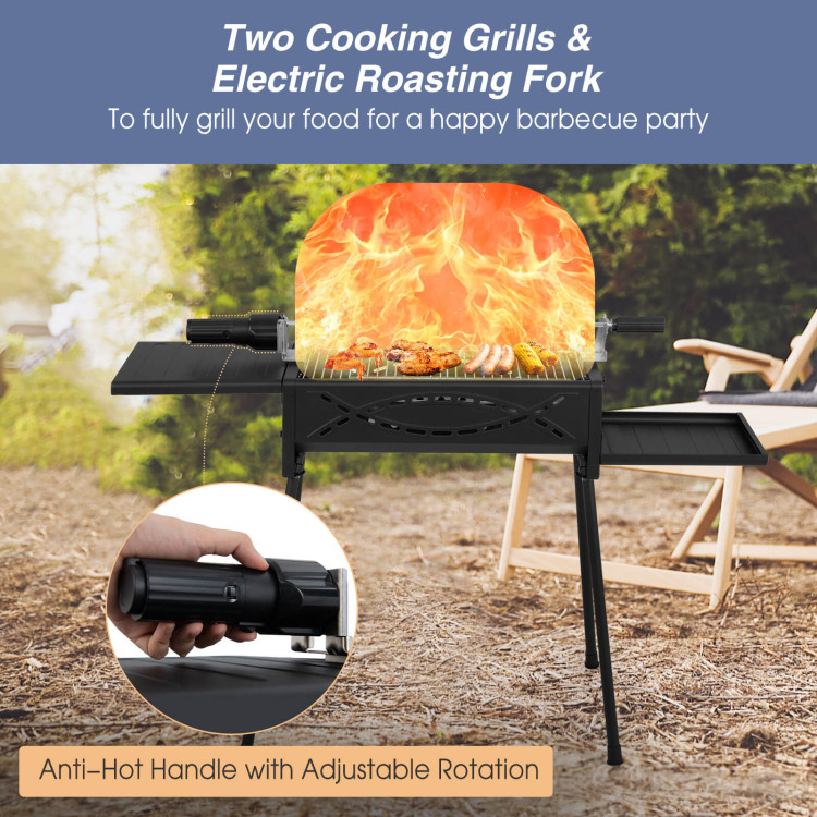 Portable Charcoal Grill with Electric Roasting Fork-BlackCostway Gallery View 3 of 10