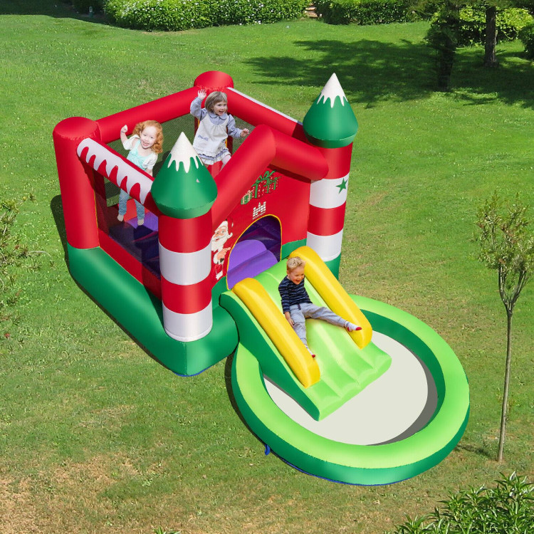 Christmas Themed Kids Inflatable Bounce House with Slide without BlowerCostway Gallery View 2 of 11