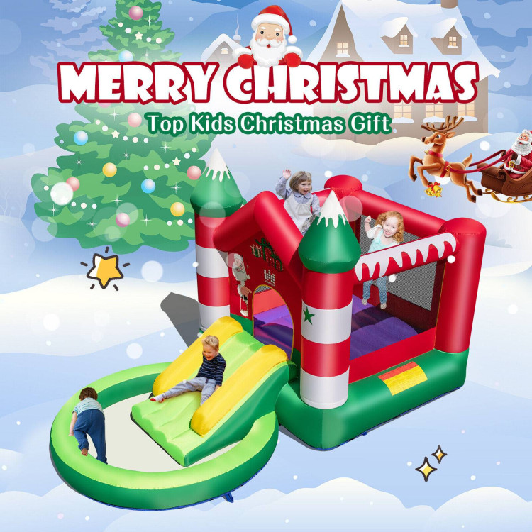 Christmas Themed Kids Inflatable Bounce House with Slide without BlowerCostway Gallery View 6 of 11