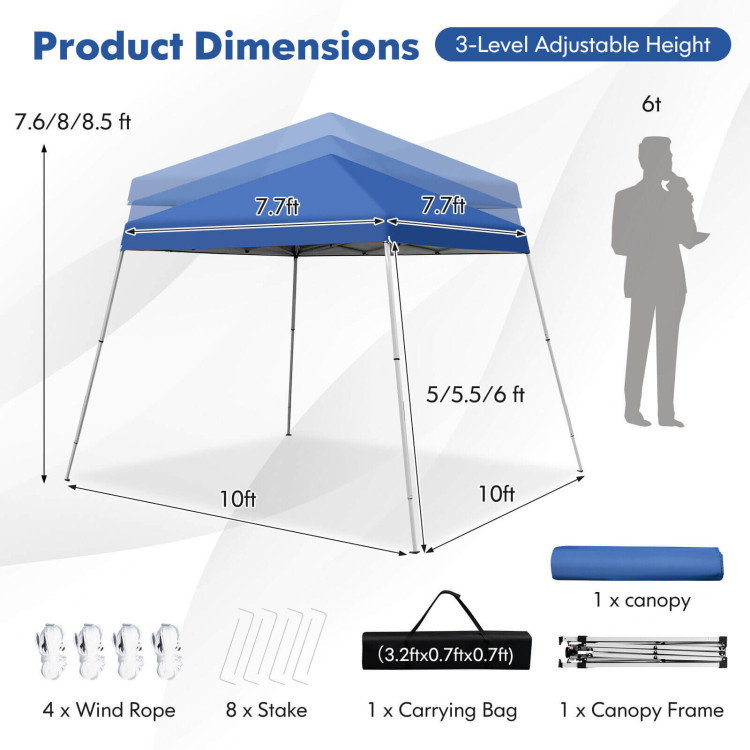 10 x 10 Feet Outdoor Instant Pop-up Canopy with Carrying Bag-BlueCostway Gallery View 4 of 10