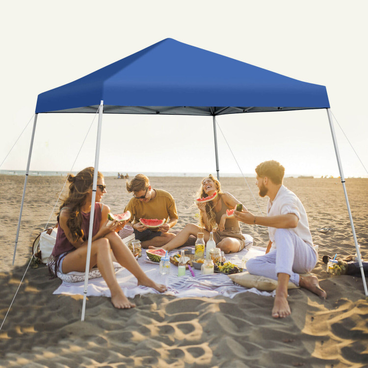 10 x 10 Feet Outdoor Instant Pop-up Canopy with Carrying Bag-BlueCostway Gallery View 2 of 10