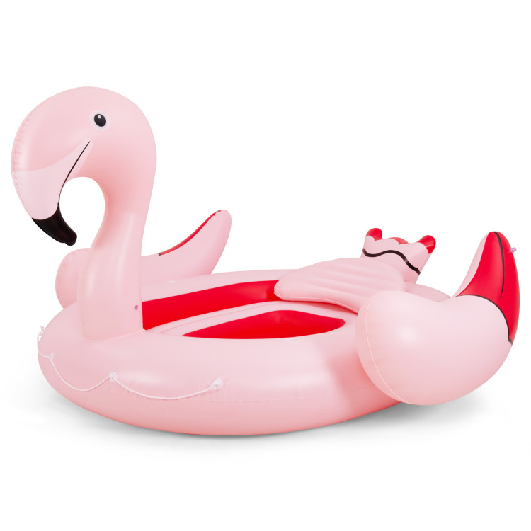 6 People Inflatable Flamingo Floating Island with 6 Cup Holders for Pool and RiverCostway Gallery View 2 of 11