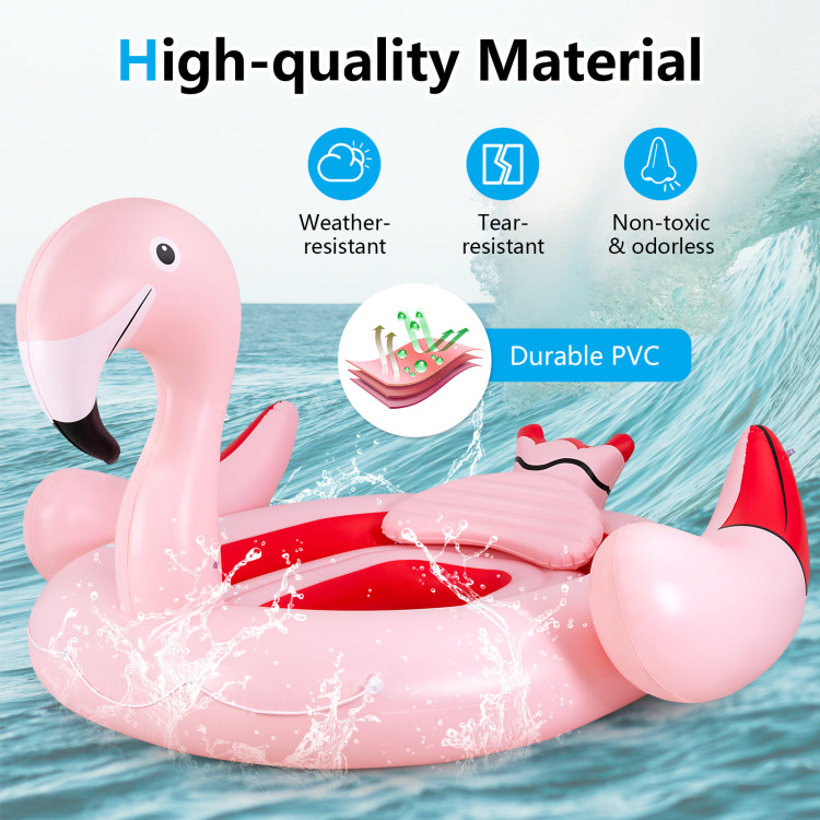 6 People Inflatable Flamingo Floating Island with 6 Cup Holders for Pool and RiverCostway Gallery View 6 of 11