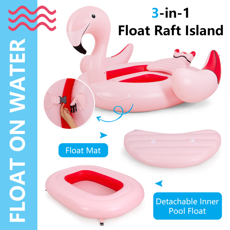 6 People Inflatable Flamingo Floating Island with 6 Cup Holders for Pool and RiverCostway Gallery View 7 of 11