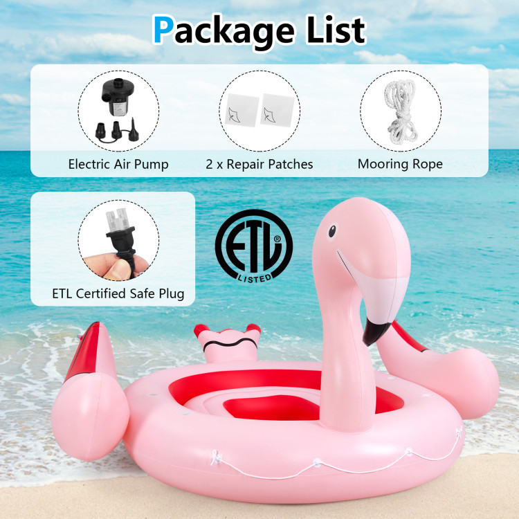 6 People Inflatable Flamingo Floating Island with 6 Cup Holders for Pool and RiverCostway Gallery View 8 of 11