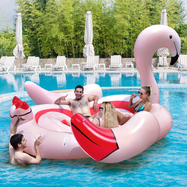 6 People Inflatable Flamingo Floating Island with 6 Cup Holders for Pool and RiverCostway Gallery View 9 of 11