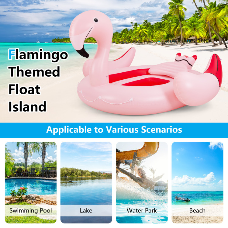 6 People Inflatable Flamingo Floating Island with 6 Cup Holders for Pool and RiverCostway Gallery View 10 of 11