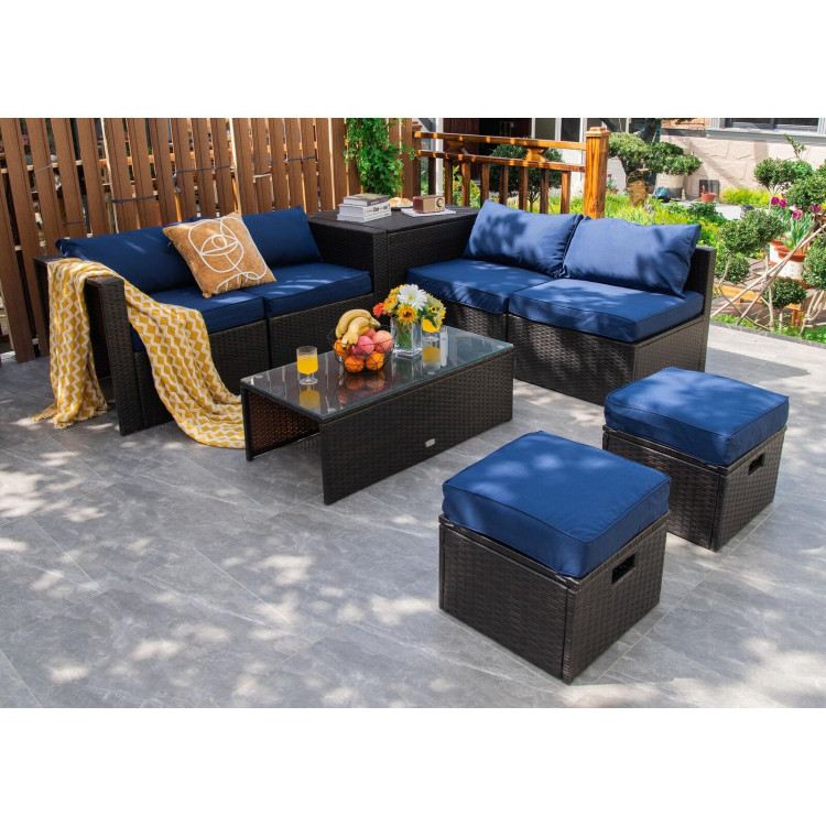 8 Pieces Patio Space-Saving Rattan Furniture Set with Storage Box and Waterproof Cover-NavyCostway Gallery View 1 of 11