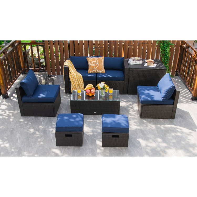 8 Pieces Patio Space-Saving Rattan Furniture Set with Storage Box and Waterproof Cover-NavyCostway Gallery View 6 of 11