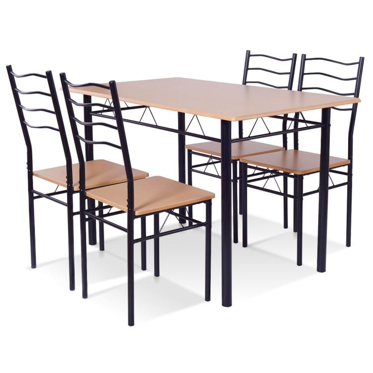 5 Pieces Wood Metal Dining Table Set with 4 Chairs-NaturalCostway Gallery View 4 of 11