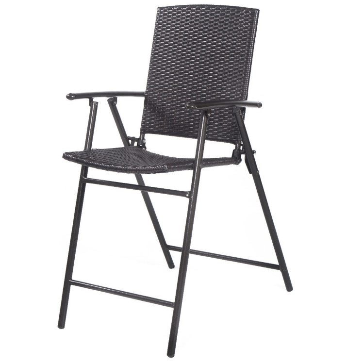 Set of 4 Folding Rattan Bar Chairs with Footrests and Armrests for Outdoors and IndoorsCostway Gallery View 8 of 12