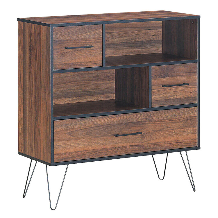 3-Tier Wood Storage Cabinet with Drawers and 4 Metal LegsCostway Gallery View 1 of 13