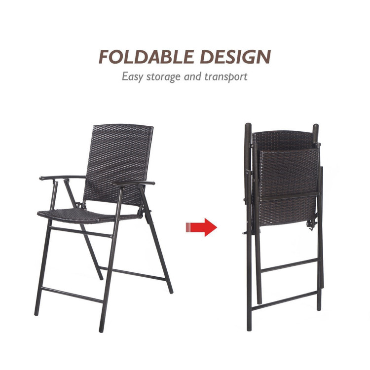 Set of 4 Folding Rattan Bar Chairs with Footrests and Armrests for Outdoors and IndoorsCostway Gallery View 2 of 12
