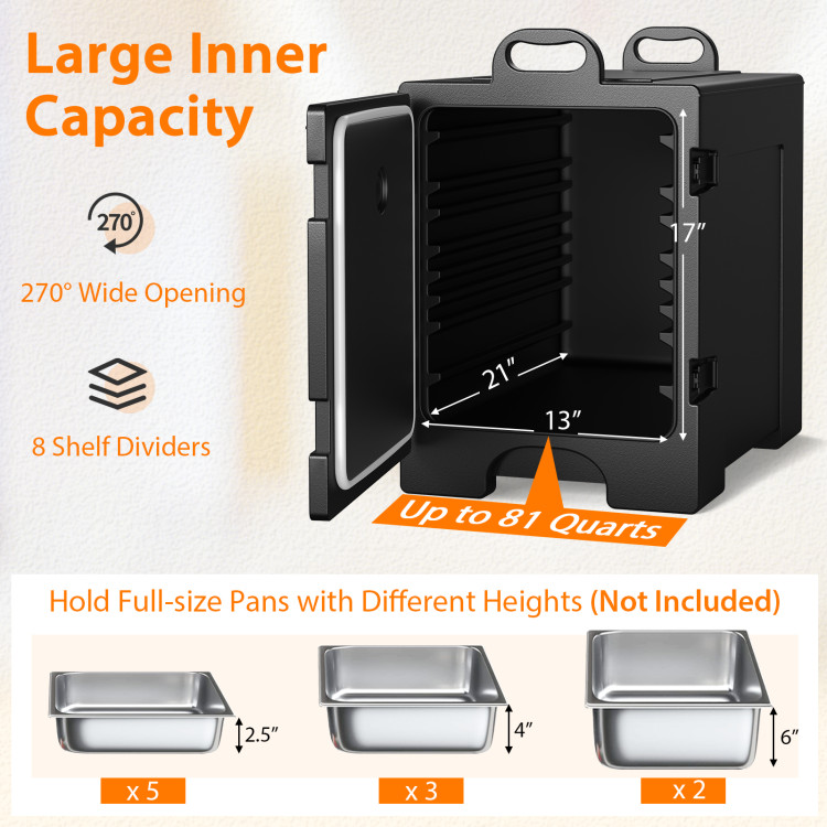 Choice Black Front Loading Insulated Food Pan Carrier - 5 Full