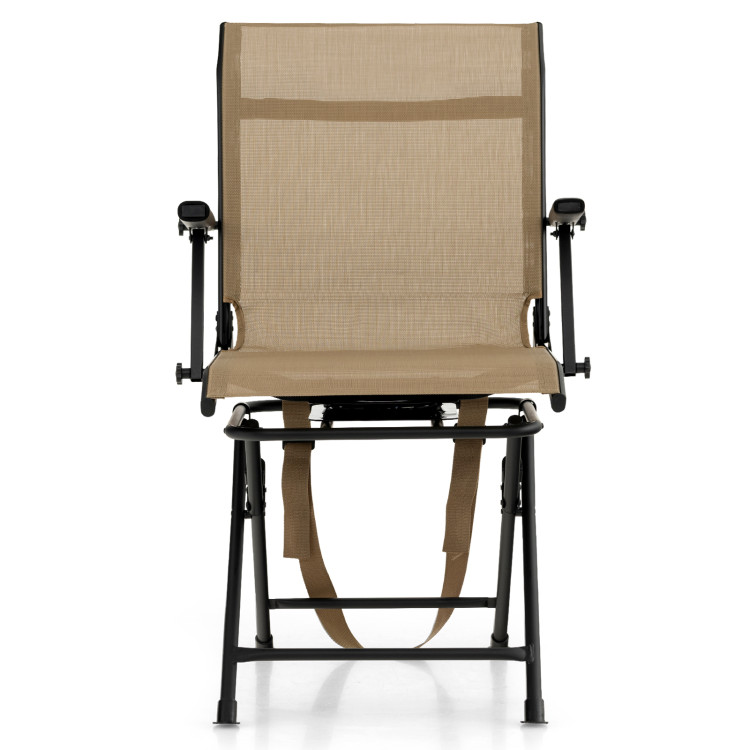 Goplus Hunting Chair, 360-Degree Swivel Hunting Blind Chair with Carrying Strap, Brown / with Armrest