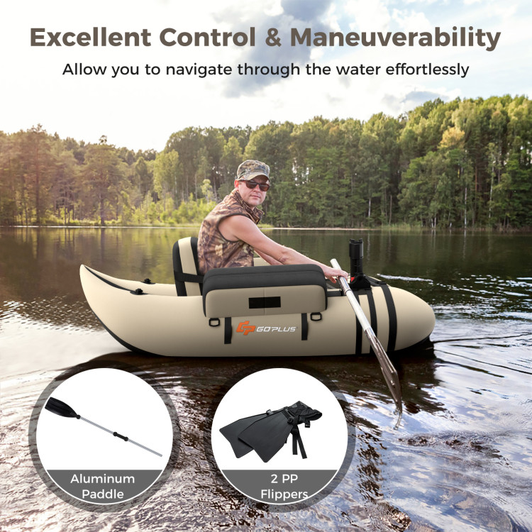 Inflatable Fishing Float Tube with Pump Storage Pockets and Fish Ruler