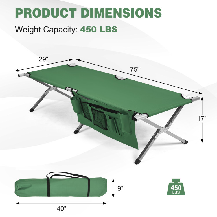 Folding Camping Cot Heavy-duty Camp Bed with Carry Bag-GreenCostway Gallery View 4 of 10