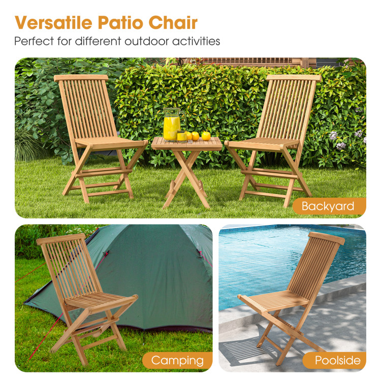 Set of 2 Teak Patio Folding Chairs with High Back and Slatted Seat ...