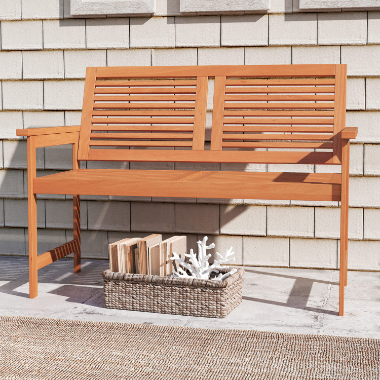Outdoor Wooden Bench 2-Person Patio Bench with Slatted Backrest and Seat - Gallery View 1 of 9