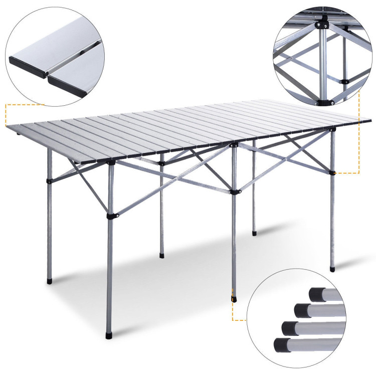 Aluminum Roll Up Folding Camping Rectangle Picnic TableCostway Gallery View 8 of 13