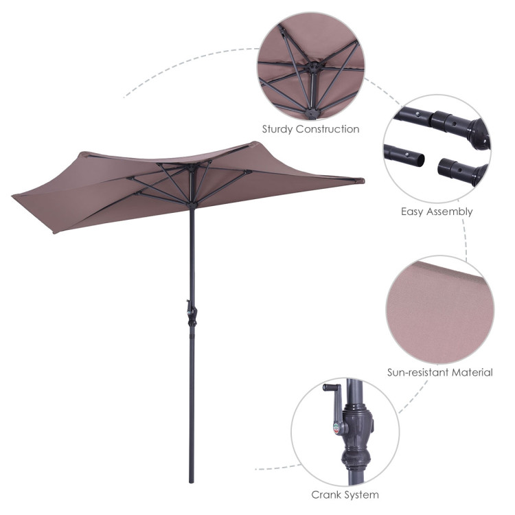 9' Half Round Patio Umbrella Sunshade without Weight BaseCostway Gallery View 9 of 9